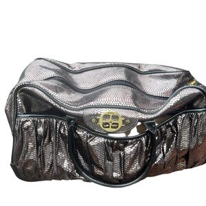 Iman Rolling Duffel Bag Luggage Travel Patent Leather Handle Designer